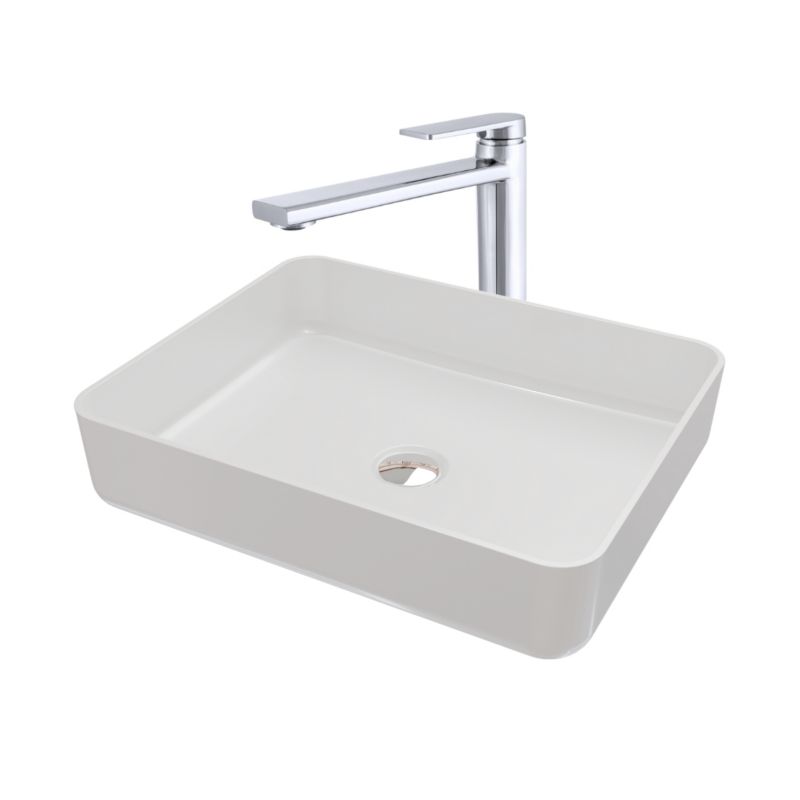 Umywalka nablatowa GranMaster LIVIA biała - zestaw z korkiem klik klak i baterią 1 szt.