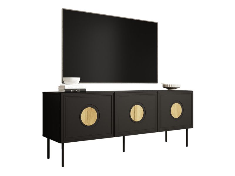 Szafka RTV MIRJAN 24 Palazzo 150 3D czarny mat/czarny mat/dąb craft 1 szt.