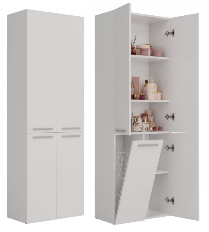 Szafka Łazienkowa Topeshop Regał Słupek Nel DD 1K Kosz Biel Mat 30x60x174 cm 1 szt.