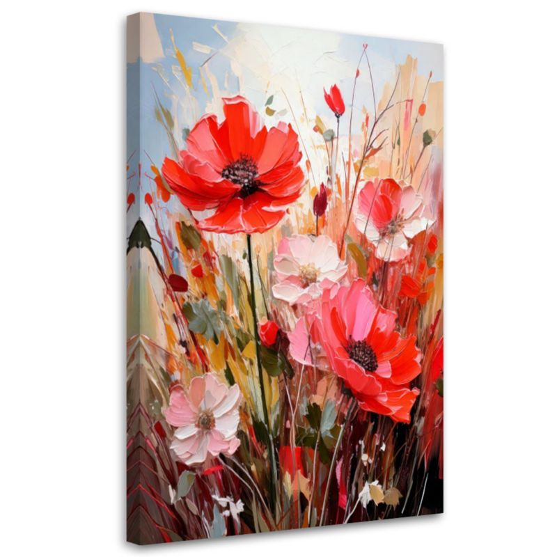 Obraz do salonu Feeby Kwiaty Polne Akwarela Czerwony Natura 70x100cm 1szt