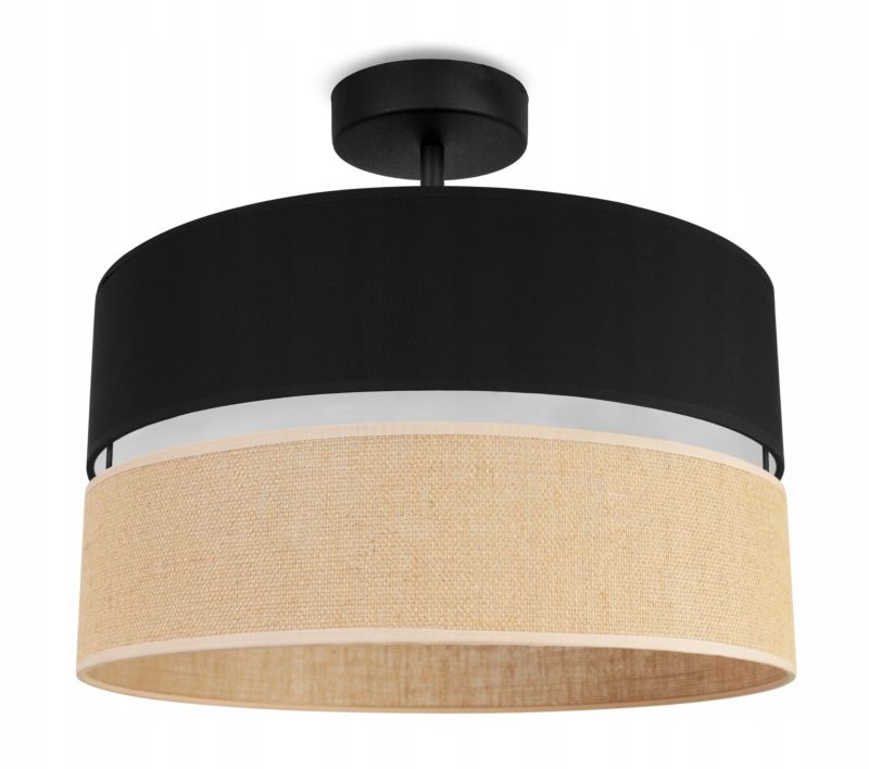 Lampa sufitowa plafon Light Home LH Juta 1x E27 60W abażur 40cm tkanina czarny 1szt.