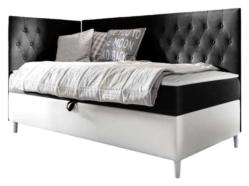 Łóżko kontynentalne MIRJAN 24 Filip Junior 3 90x200, Strona: Lewa biała ekoskóra/czarny 1 szt.