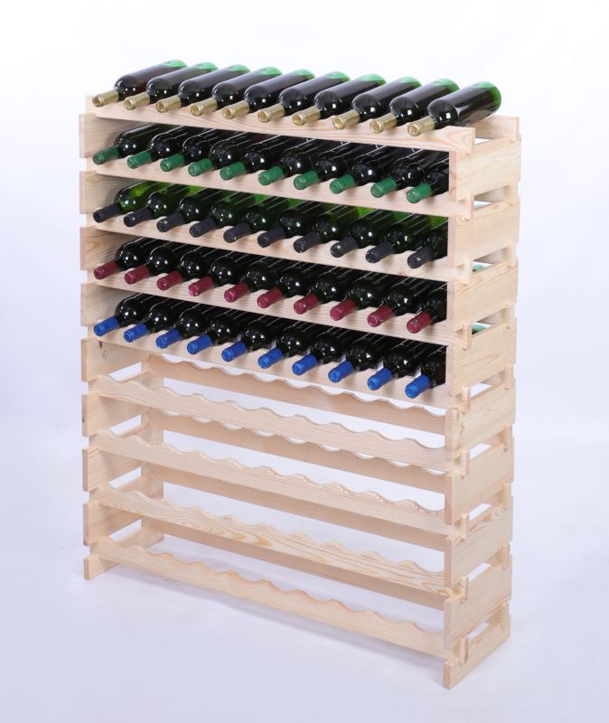 Stojak na wino MODO24 regał modułowy na butelki 9 leżni x 10 butelek montaż bez narzędzi naturalne drewno 1 szt.