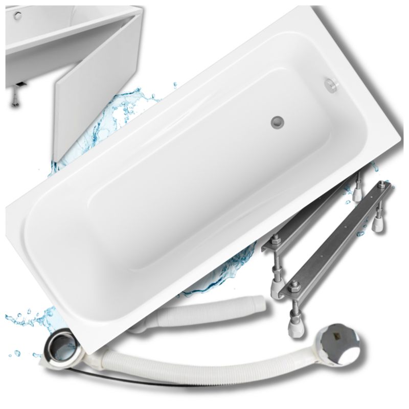 Wanna Prostokątna Akrylowa Granitan Elora biała 180x80cm Zabudowa Syfon Stelaż 1kpl.