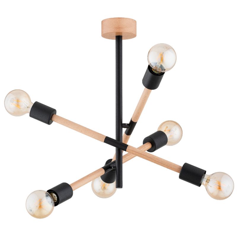 Lampa wisząca Alfa Setra jasne drewno-czarna wym: 50 x 55 x 55 cm 6xE27 x 15W 1 szt.