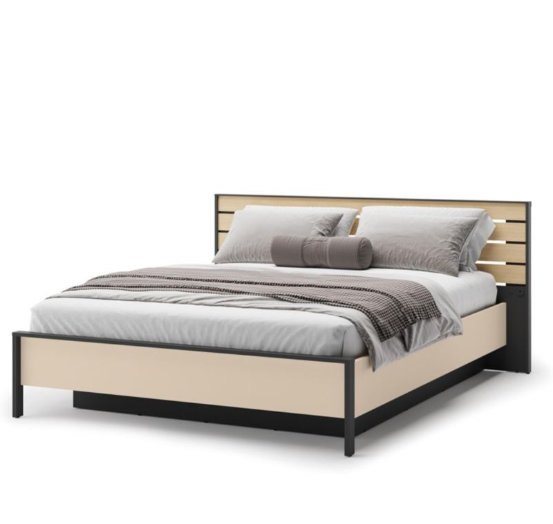 Łóżko 160 cm Bettso Elba na metalowym stelażu z oświetleniem LED do sypialni beżowy czarny 1szt.