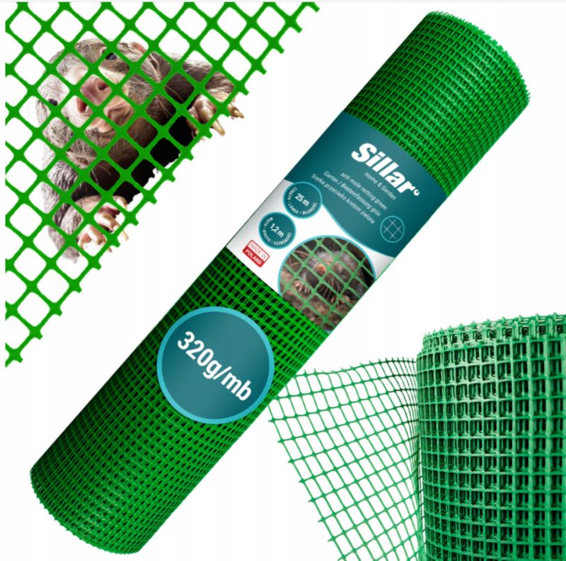 Siatka ogrodzeniowa, Sillar, siatka ogrodowa, ochronna, w rolce, przeciwko kretom, 1.2 m x 25 m, 320g/mb, zielona, 1szt