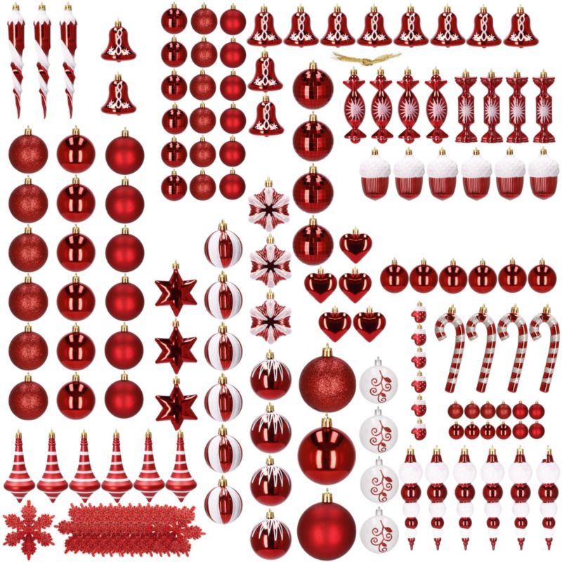 Bombki choinkowe Springos ozdoby świąteczne czerwone 149 szt.
