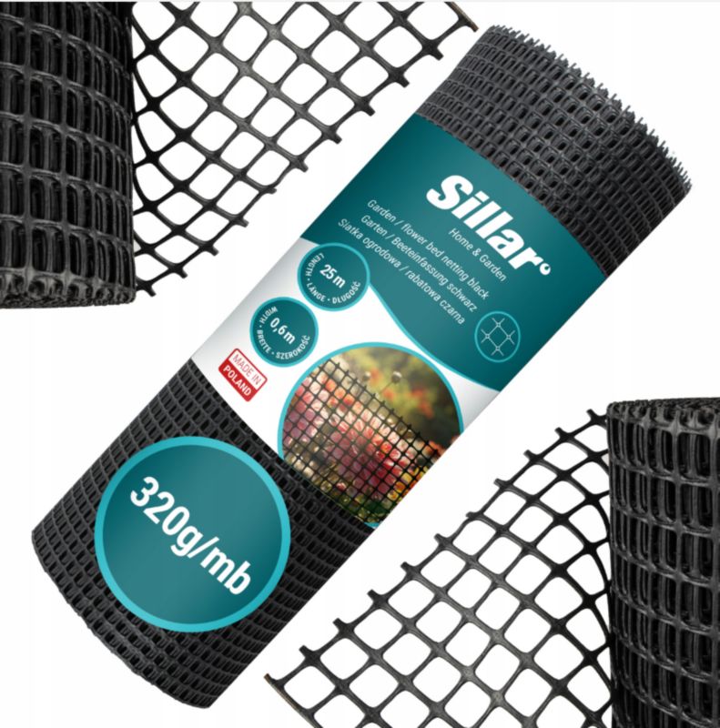 Siatka ogrodzeniowa, Sillar, siatka ogrodowa, ochronna, w rolce, przeciwko kretom, 60 cm x 25 m, 320g/mb, czarna, 1szt