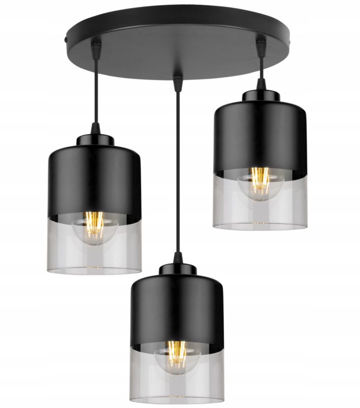 Lampa sufitowa wisząca Light Home LH Roma okrągła klosz szklany 3x E27 60W czarny 1szt.