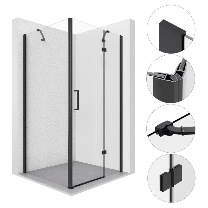 Kabina prysznicowa SEVANTE ROSA 120x90 cm prostokątna uchylna czarna ze wspornikami 1 szt.