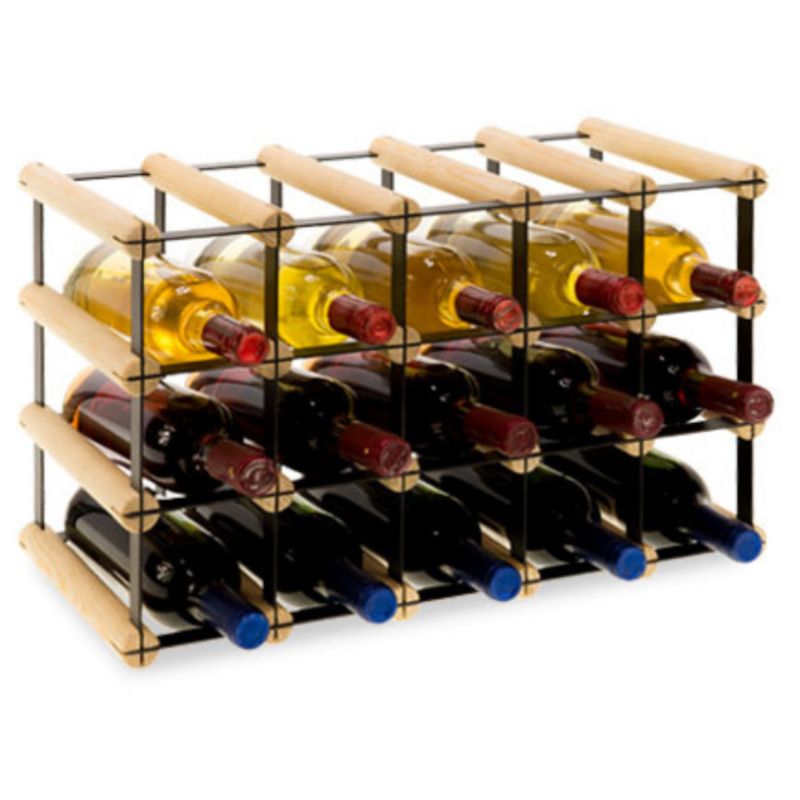 Stojak na wino MODO24 na butelki PET nowoczesny eko duży na 15 butelek czarny metal drewno naturalne 1 szt.