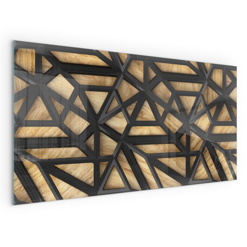 Transparentne Szkło Ochronne Wallfluent 100x50 cm Płyta pod Kominek Geometria z drewnem 1 szt.