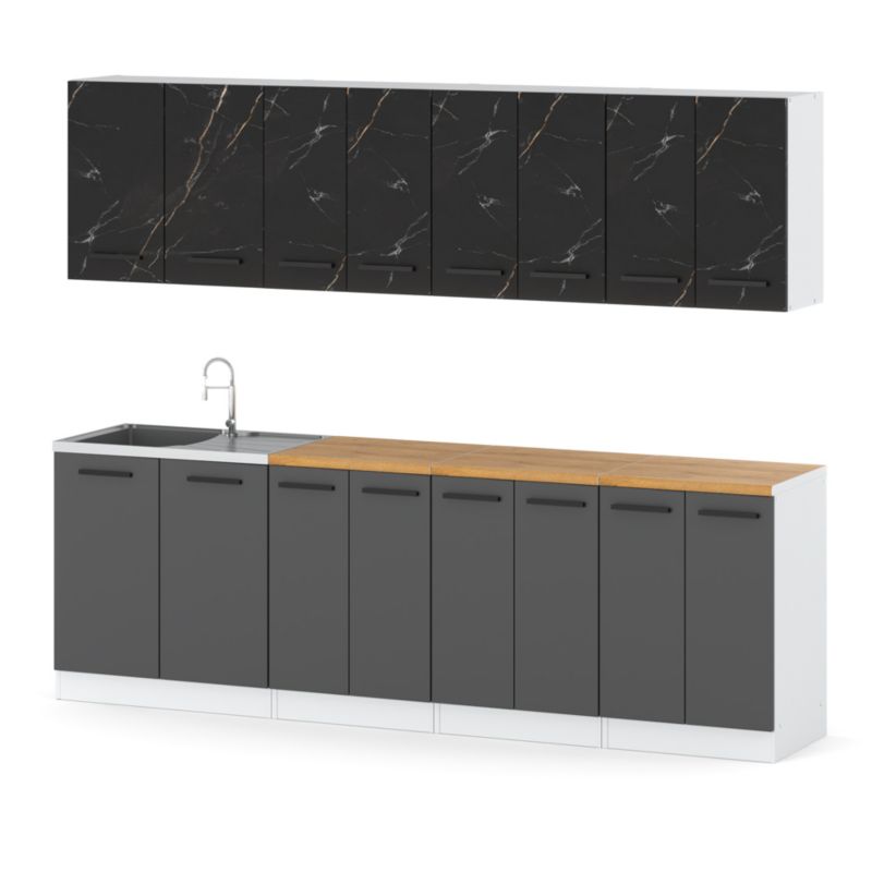 Zestaw Kuchenny Hurtownia-Mebli Z Blatem Kuchnia Vero 260cm Biały Mat San Sebastian/Szary Mat 260x47x145 cm 1szt.