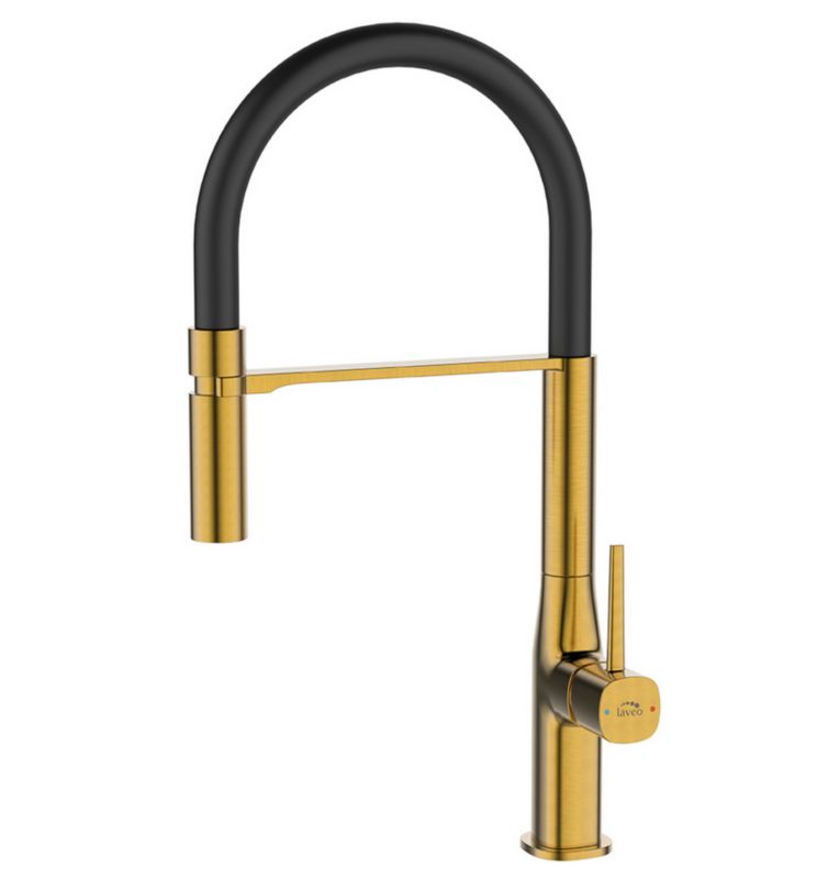 Bateria zlewozmywakowa Laveo Pola złoto szczotkowane/czarna elastyczna wylewka ceramiczna 25 mm 1 szt.