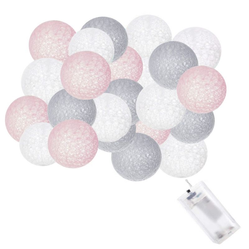 Lampki dekoracyjne cotton balls Springos 20 LED 20 kul różowe szare 1 szt.