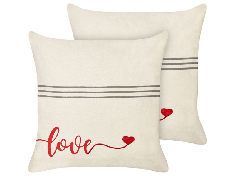 Zestaw 2 poduszek Z napisami Plumeria Bawełna 45 x 45 cm Beżowy 1 par.