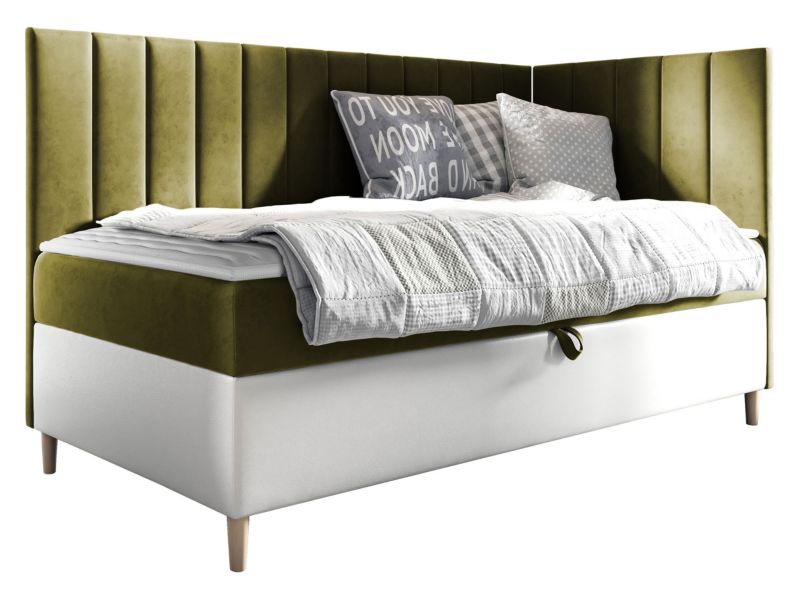 Łóżko kontynentalne MIRJAN 24 Maja Junior 3 90x200, Strona: Prawa biała ekoskóra/zielony 1 szt.