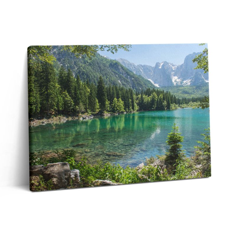 Obraz na płótnie Wallfluent 80x60 cm Górski pejzaż jeziora w lesie 1 szt.