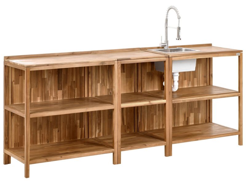 3 częściowa kuchnia ogrodowa ze zlewem i kranem ze stali nierdzewnej Venosa Drewno akacjowe 1 kpl