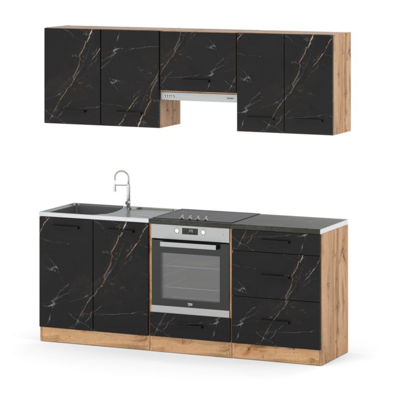 Zestaw Kuchenny Hurtownia-Mebli Z Blatem Kuchnia Mini Mokka Full 200cm Dąb Wotan San Sebastian 200x47x145 cm 1szt.