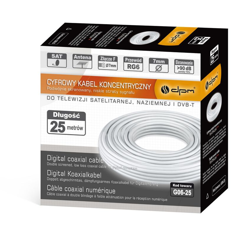 Kabel koncentryczny RG6U DPM Solid Lava 25 m
