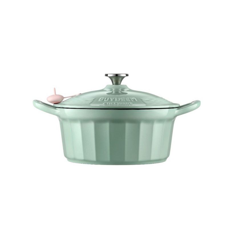 Naczynie żeliwne emaliowane BUYDEEM CP551 3,9 l retro z pokrywą do gotowania i pieczenia pastelowe zielone 1 szt.
