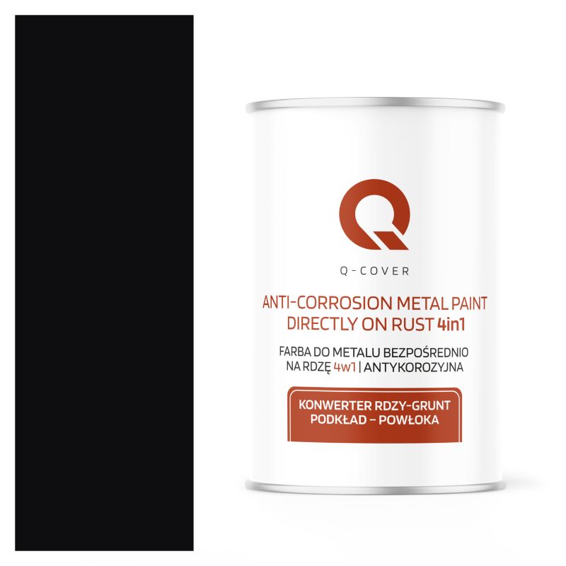 Farba do Metalu Prosto na Rdzę 4w1 Q-Cover Czarny RAL9005 Mat 1L