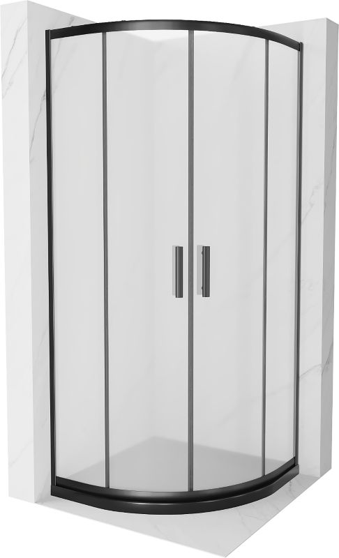 Kabina prysznicowa Mexen Rio półokrągła 80 x 80 cm szron czarna + brodzik Flat czarny