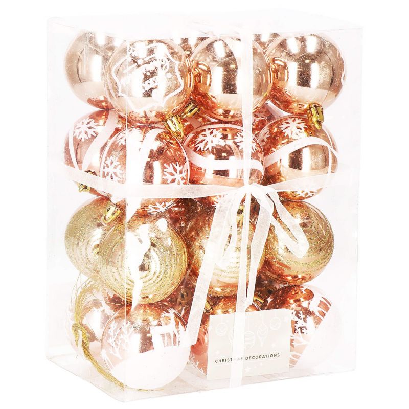 Bombki choinkowe Springos rose gold 24 szt. różowy 6cm zestaw choinkowy 1 kpl.