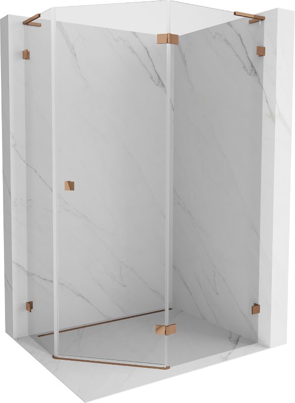Kabina prysznicowa Mexen Lunar L pięciokątna uchylna prawa 90 x 100 cm transparent różowe złoto 1 szt.