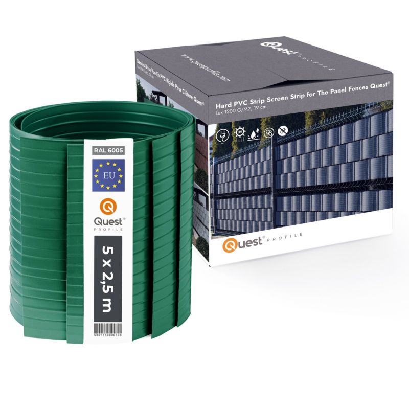 Taśma ogrodzeniowa PCV 19cm, listwa do ogrodzeń panelowych premium, 900 g/m2, RAL6005, zielony, 2.52m