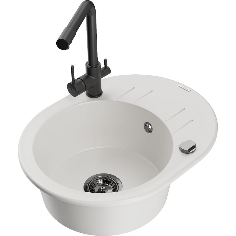 Zlewozmywak granitowy 1-komorowy Mexen Kevin z ociekaczem i baterią kuchenną Duero czarny - 6517-77-671600-70 1 szt.