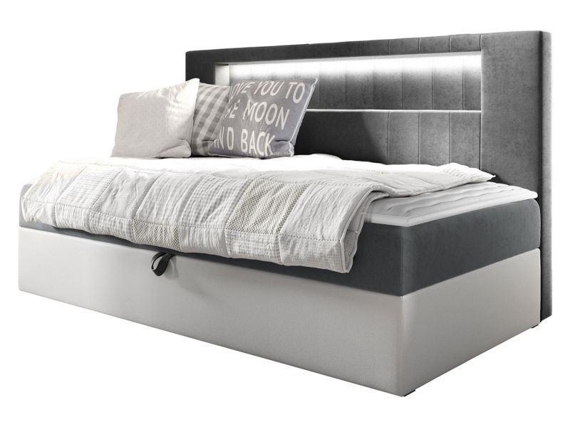 Łóżko kontynentalne MIRJAN 24 Gold Junior 2 90x200 biała ekoskóra/szary 1 szt.