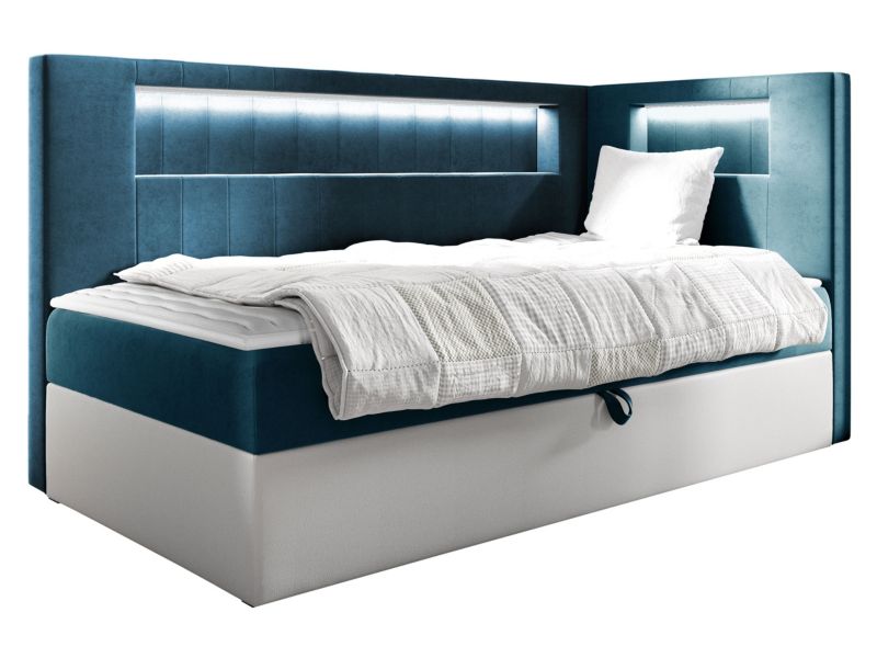 Łóżko kontynentalne MIRJAN 24 Gold Junior 3 100x200, Strona: Prawa biała ekoskóra/szaroniebieski 1 szt.