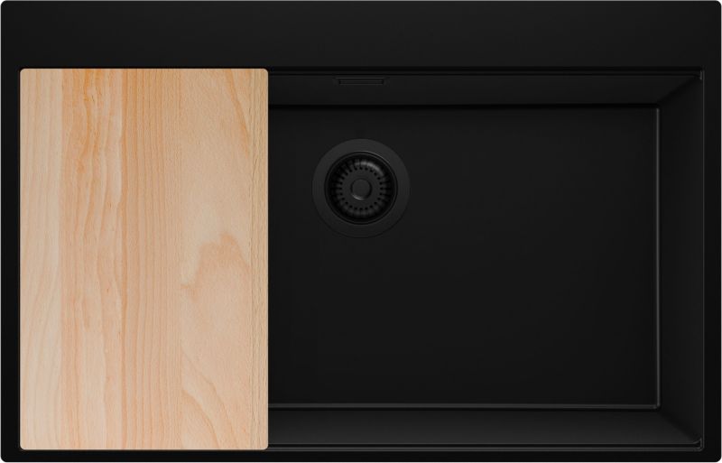 Zlewozmywak Oslo PRIMAGRAN Nablatowy 78x50cm do szafki od 80cm, Cały Czarny + Syfon + Deska, S601, 1 szt.
