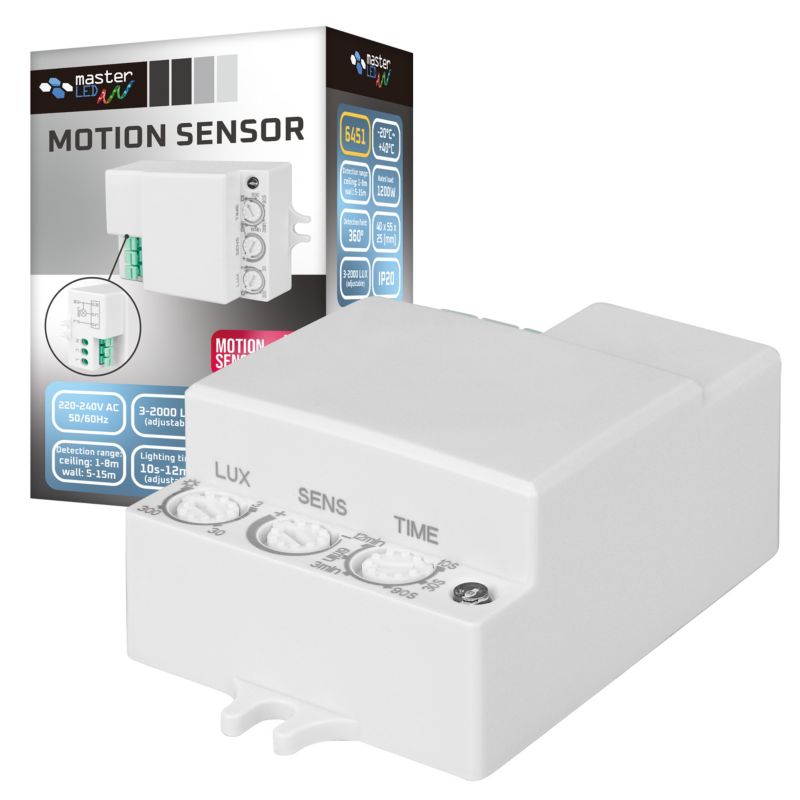 Czujnik ruchu mikrofalowy MasterLED Flat 5.8GHz IP20 regulowany 1200W 1 szt.