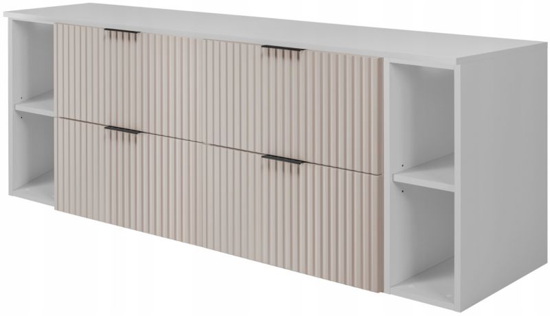 Szafka łazienkowa Furnidea 160 cm wisząca kaszmir z białym blatem i regałami Flow 1 szt.