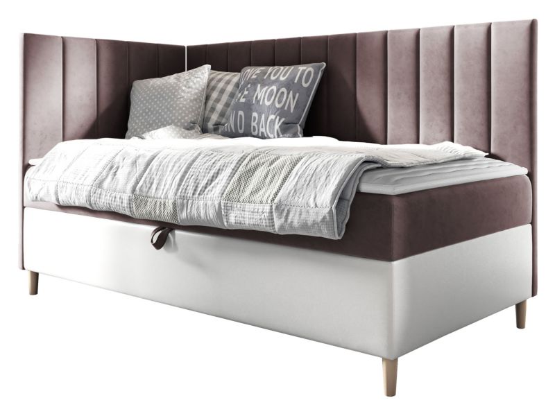 Łóżko kontynentalne MIRJAN 24 Maja Junior 3 90x200, Strona: Lewa biała ekoskóra/brudny róż 1 szt.