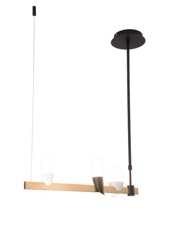 Lampa sufitowa wisząca Candellux Sakai czarna-jasne drewno-brązowa wym: 130 x 60 x 18 cm wbudowany LED 54W 1 szt.