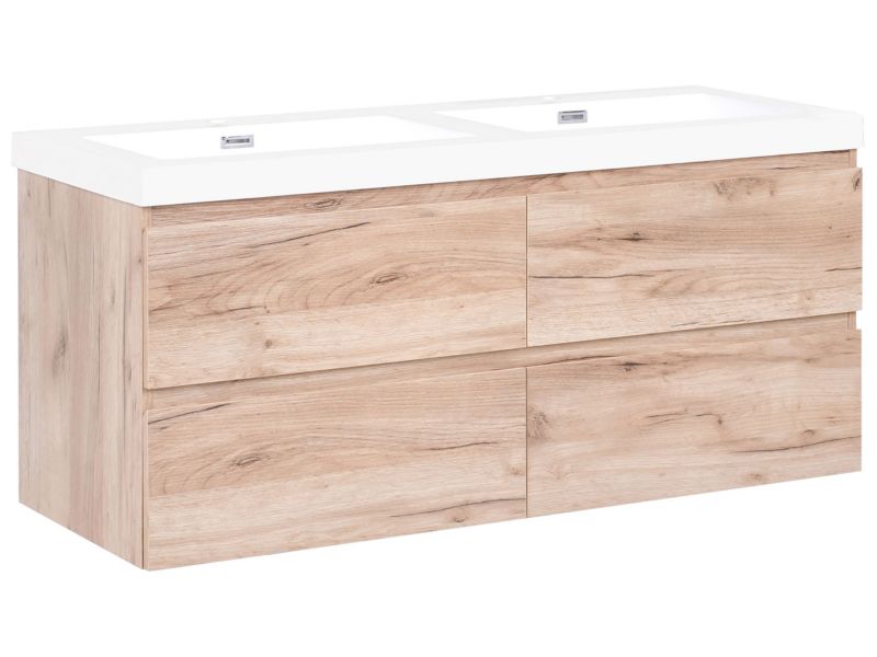 Szafka łazienkowa wisząca z podwójną umywalką Ranco 120 cm Jasnobrązowy 1 kpl