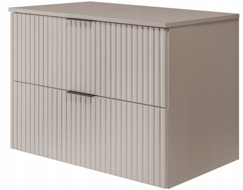 Szafka łazienkowa Furnidea 80 cm wisząca ryflowana 2 szuflady dąb craft Flow z blatem 1 szt.