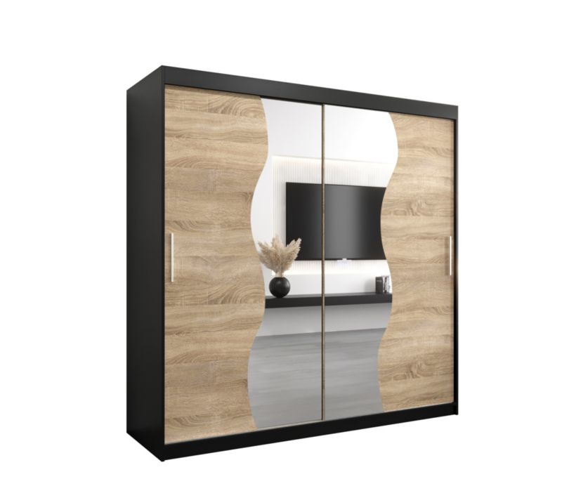 Szafa przesuwna Garderoba Abiks MADRYT 200 czarny mat + dąb sonoma 1 szt.