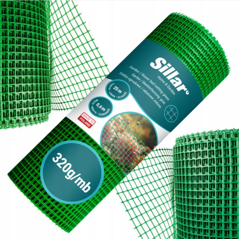 Siatka ogrodzeniowa, Sillar, siatka ogrodowa, ochronna, przeciwko kretom, 60 cm x 25 m, 320g/mb, zielona, 1szt
