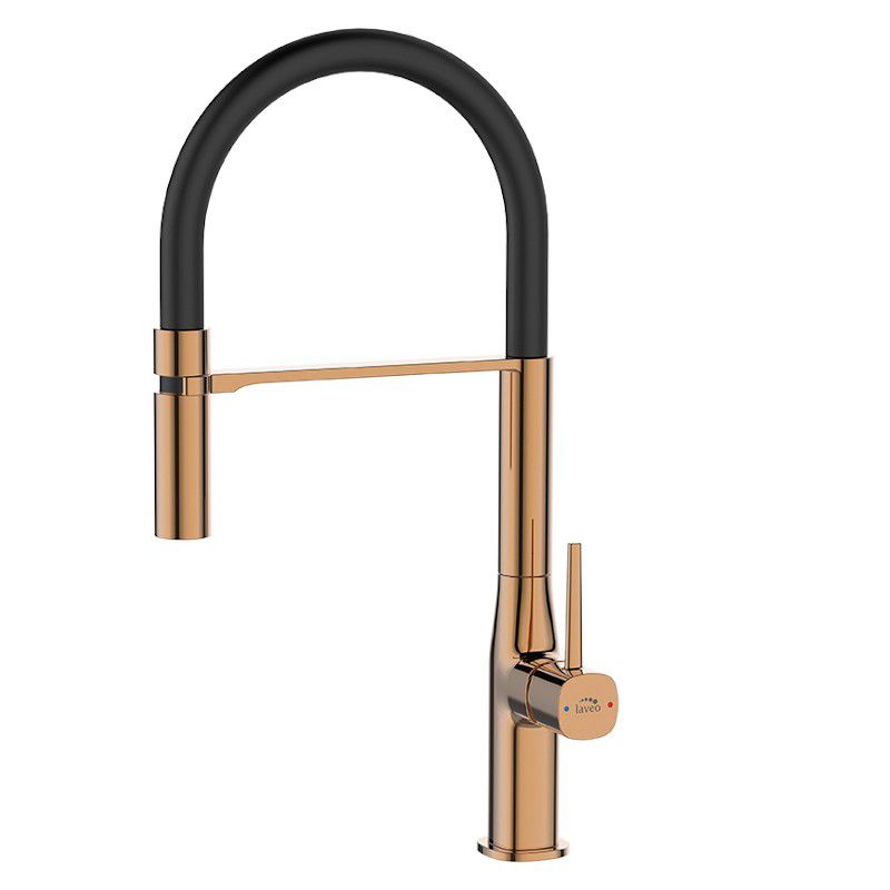 Bateria zlewozmywakowa Laveo Pola różowe złoto/czarna elastyczna wylewka ceramiczna 25 mm 1 szt.