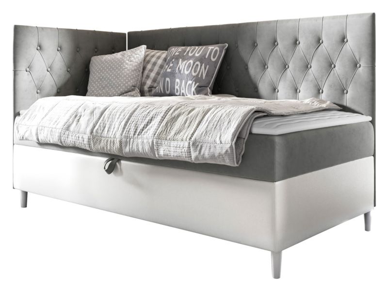 Łóżko kontynentalne MIRJAN 24 Filip Junior 3 90x200, Strona: Lewa biała ekoskóra/szary 1 szt.