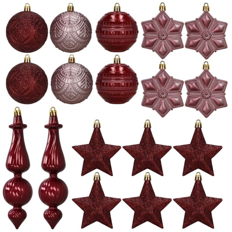 Bombki choinkowe Springos brokatowe, matowe, błyszczące bordowe 18 szt.