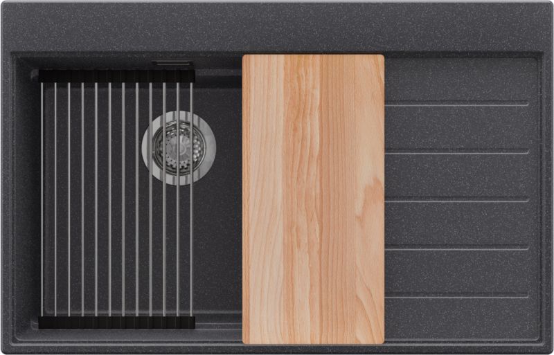 Zlewozmywak Sydney PRIMAGRAN Nablatowy 78x50cm do szafki od 50cm, Grafitowy + Syfon + Akcesoria, S364, 1 szt.