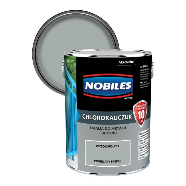 Emalia chlorokauczukowa Nobiles do metalu i betonu popielata średnia 5 l