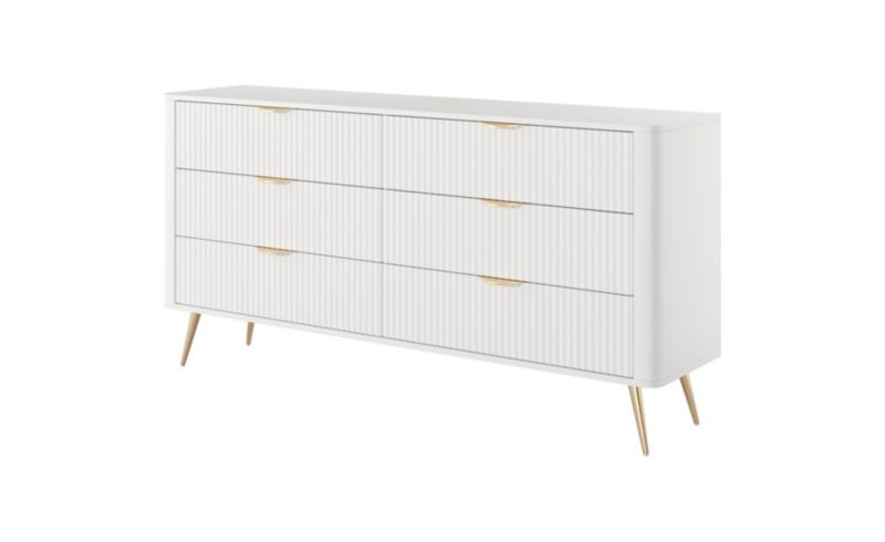 Komoda z szufladami Bettso Lante z ryflowanymi frontami na złotych nogach biały 1szt.